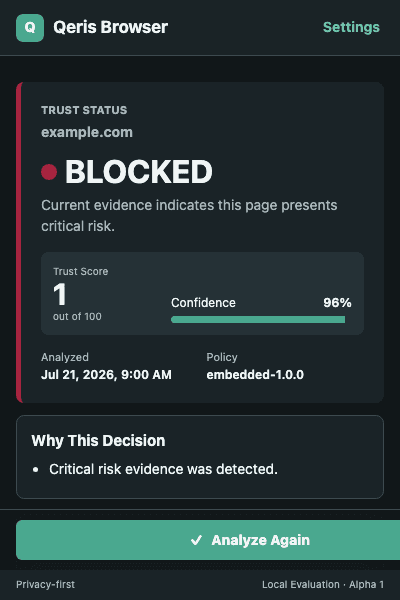 Qeris Browser blocked verdict